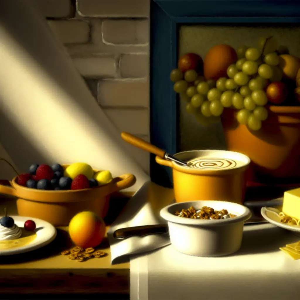 Collage van gerechten met zuivel: yoghurt ontbijt, kaasfondue en boterige pasta