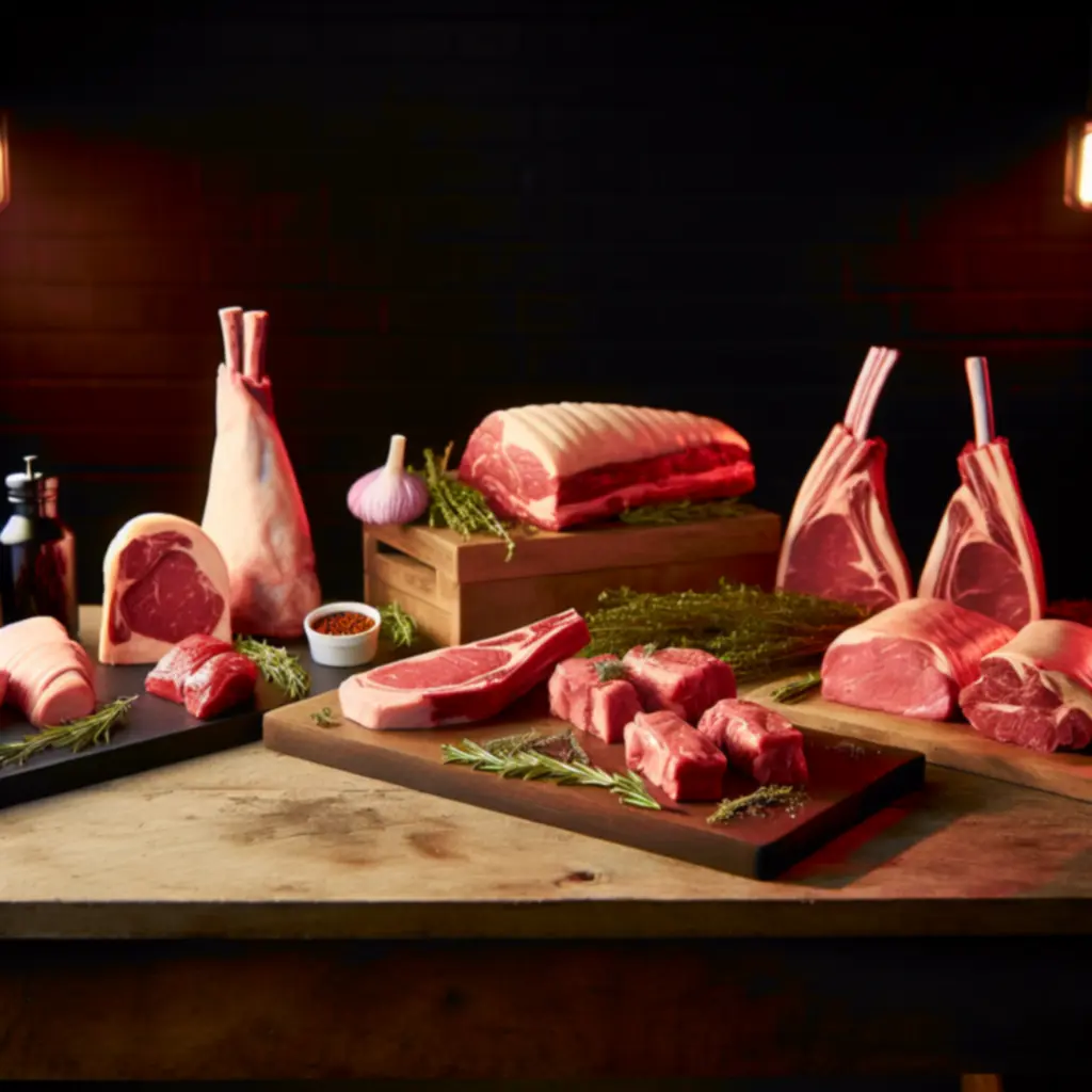 Assortiment van rund- en lamsvlees als seizoensaanbieding