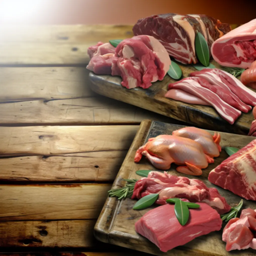 Selectie van vers vlees op een houten plank